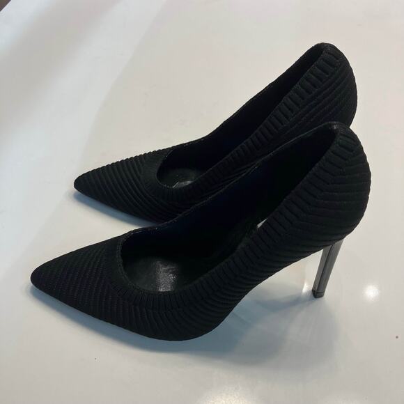 Zara Black Ribbed Fabric Stretch High Pointy Toe Pumps Heels Size 38 - Picture 5 of 10